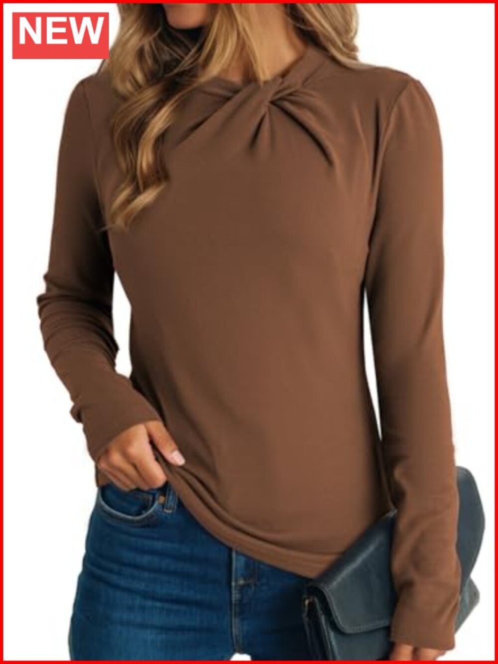 Womens Long Sleeve Twist Knot Mock Neck Slim Fit Blouse Business Casual Top